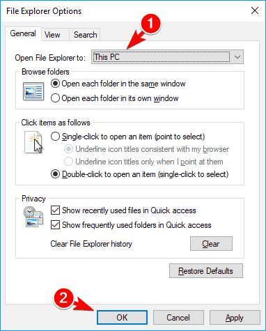 Falha do acesso rápido do File Explorer