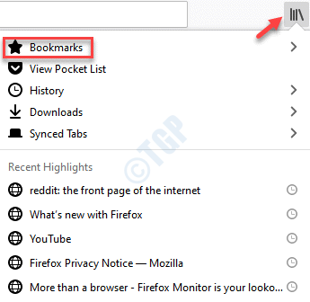 Firefox Bookstack -kuvakkeen kirjanmerkit laajenevat