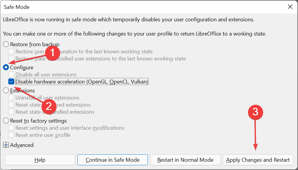 Poista laitteistokiihdytys käytöstä korjataksesi libreoffice ei toimi Windows 11
