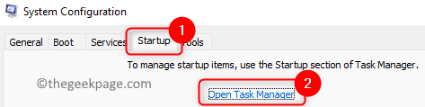 การกำหนดค่าระบบ การเริ่มต้น เปิด Task Manager Min