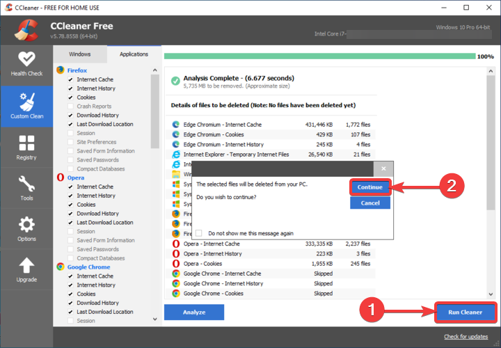 CCleaner mostra Run Cleaner