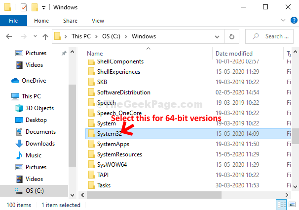 Windows Folder System32 สำหรับเวอร์ชัน 64 บิต