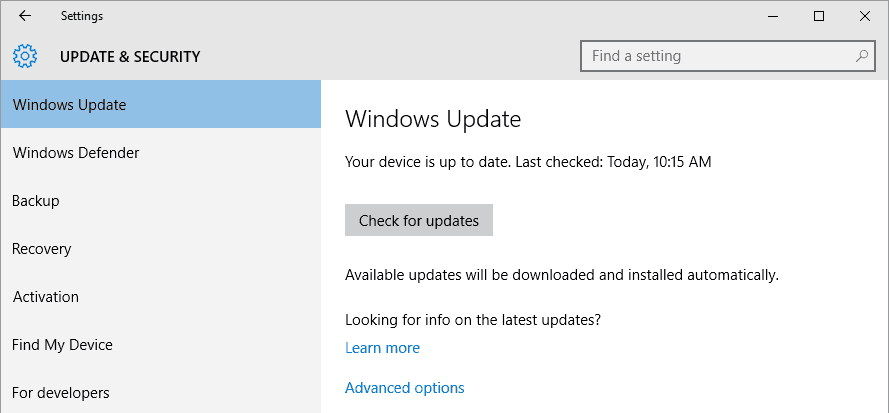 värskenduste kontrollimine Windows 10 Razer Synapse 3 ei avane