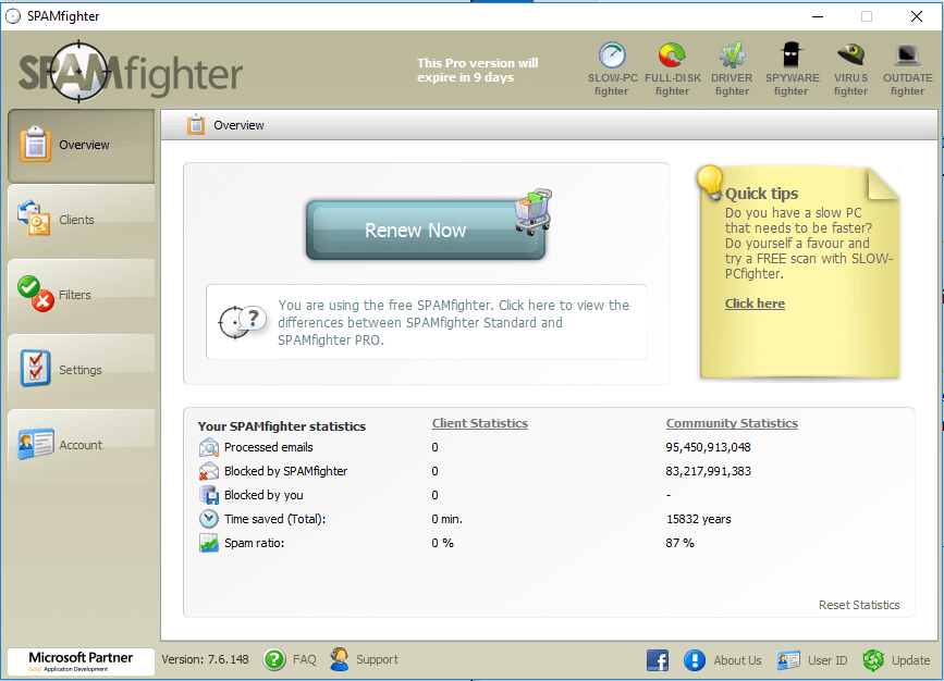 מסנן דואר זבל SpamFighter עבור Thunderbird