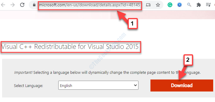 Nettleser Microsoft Link Visual C ++ kan distribueres for nedlasting av Visual Studio 2015