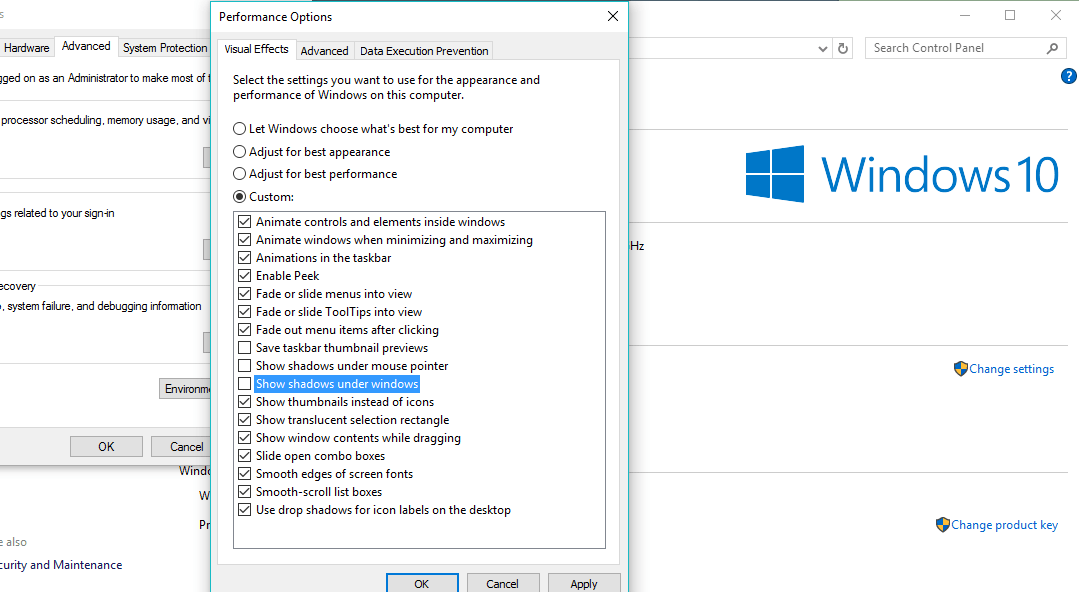 Windows 10 Schatten