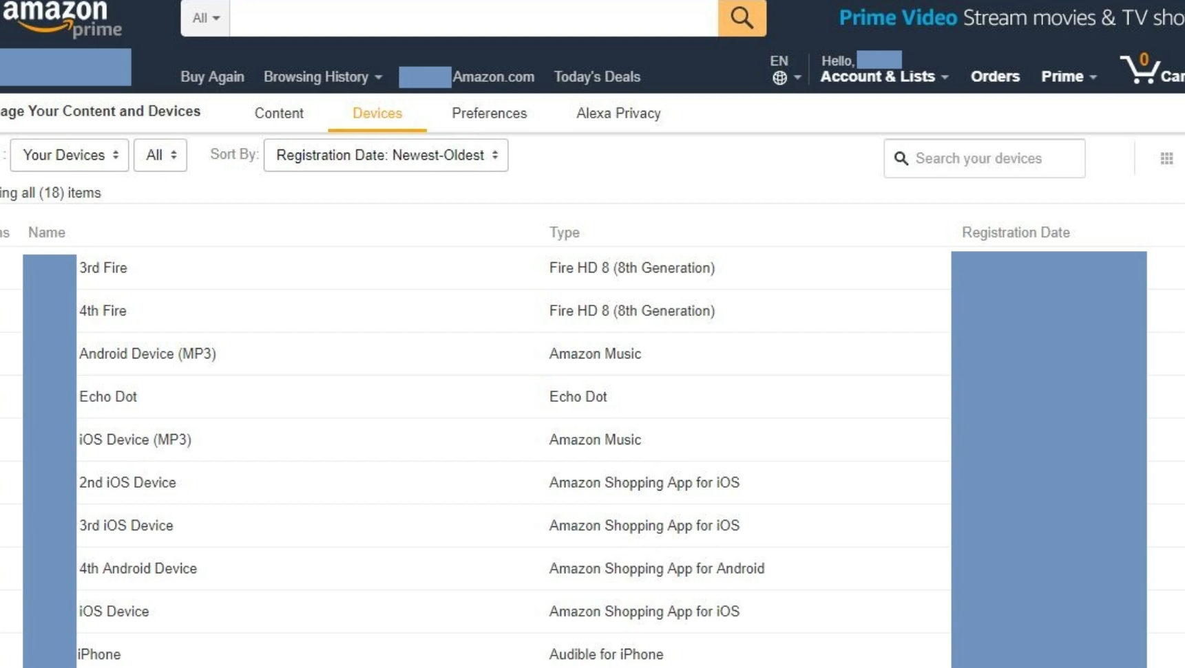 Раздел Устройства Amazon Prime видео код за грешка 9074