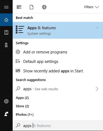 앱 및 기능에 액세스 Windows 10