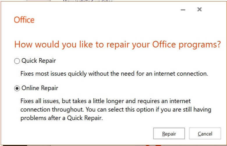 L'opzione di riparazione in linea Microsoft Word non è il programma predefinito per la visualizzazione e la modifica dei documenti