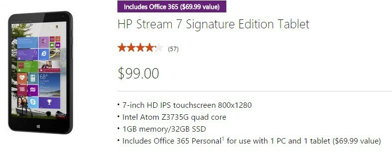 HP Stream 7 Windows Tablet კვლავ 99 დოლარად იყიდება, აქვს Office 365 პერსონალური და უფასო ანტივირუსი