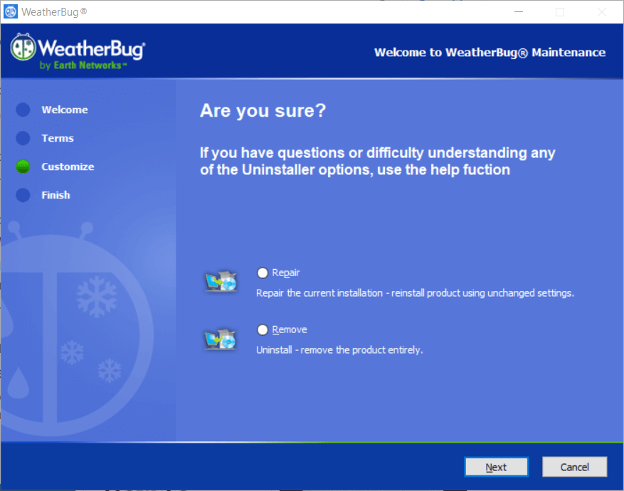 Görev çubuğunda WeatherBug yükleyici windows 10 sıcaklık widget'ı