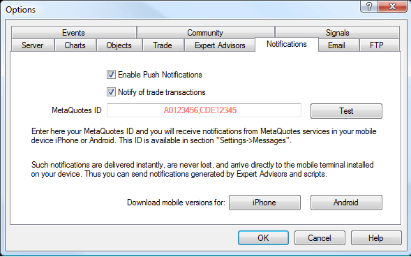 Las notificaciones push de Metatrader 4 no funcionan
