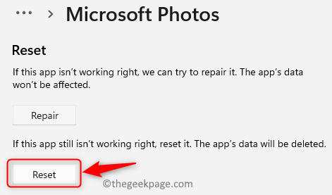 Microsoft Photos Återställ app Min