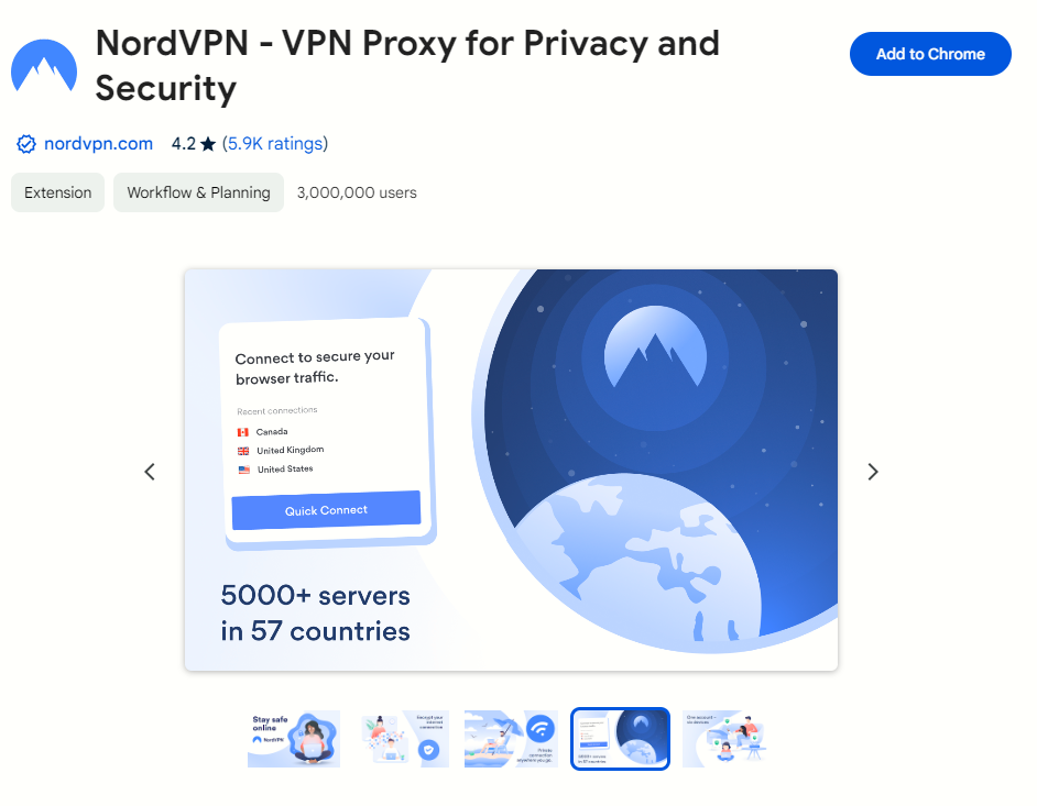Nord VPN - امتداد الوكيل لإلغاء حظر مواقع الويب