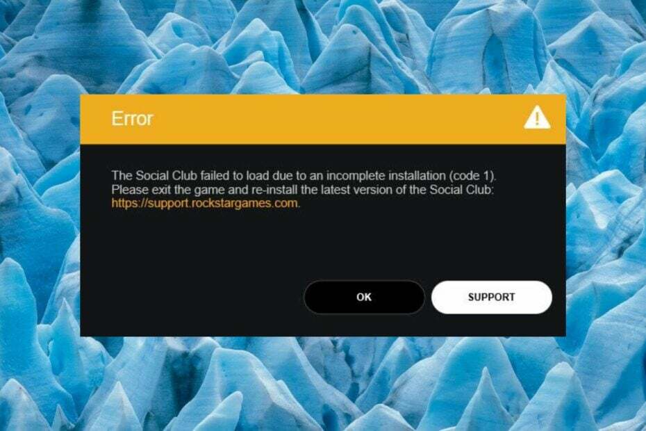 Social Club kunne ikke starte installationskode 1