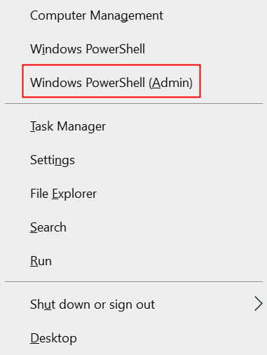 Åbn Windows Power Shell Admin Min