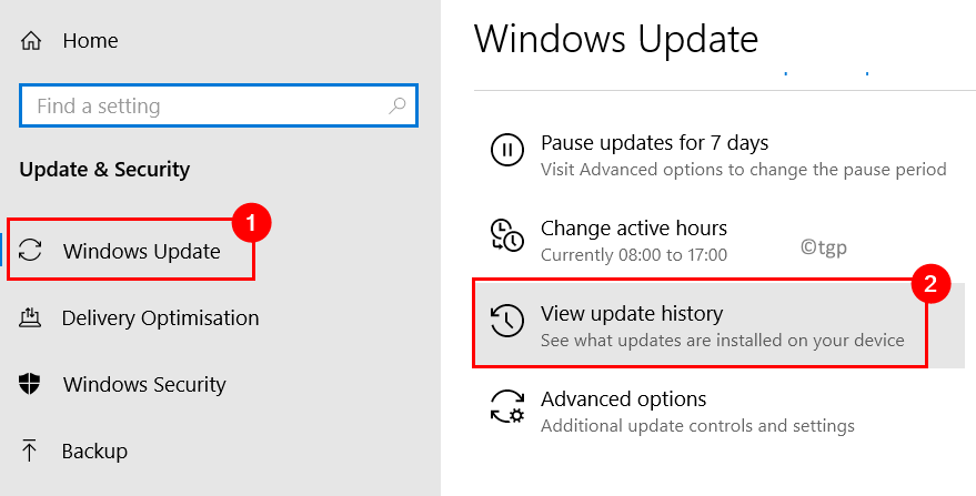 Windows Update View განახლების ისტორია მინ