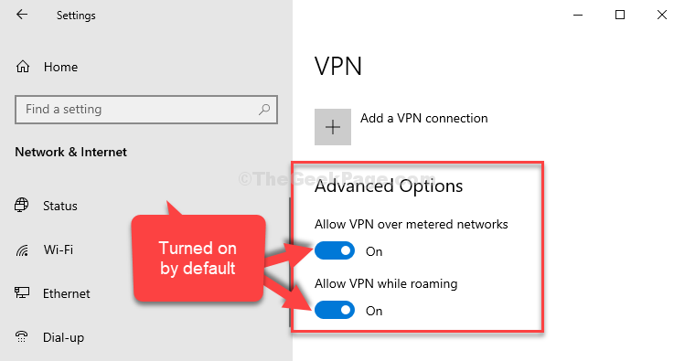 Erweiterte VPN-Optionen Beide Optionen sind standardmäßig aktiviert