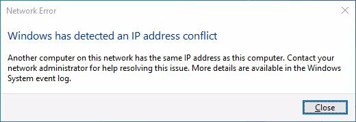 नेटवर्क त्रुटि: Windows ने IP पते के विरोध का पता लगाया है