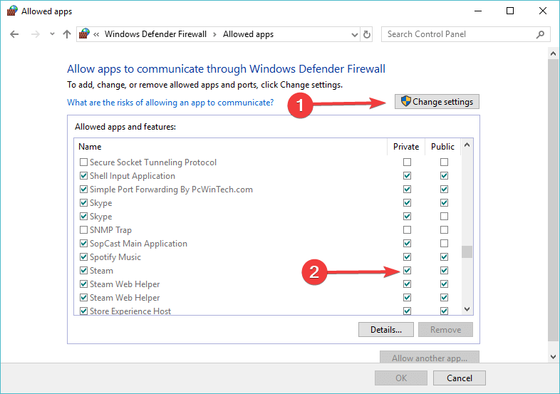 Aplicațiile permise pentru paravanul de protecție Windows aburul devine offline atunci când încep un joc