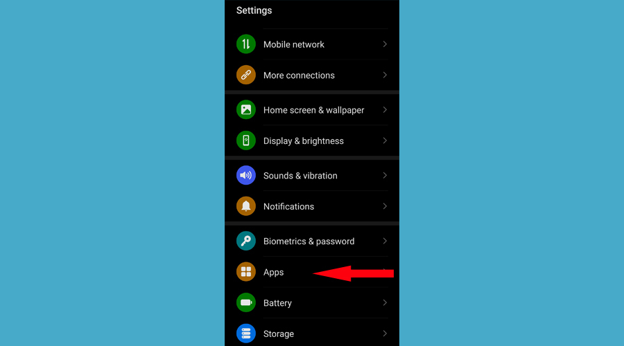 Pengaturan Android menunjukkan aplikasi