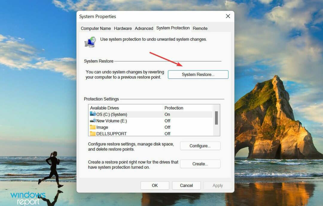 Restauración del system för korrigering el brillo que no funciona på Windows 11