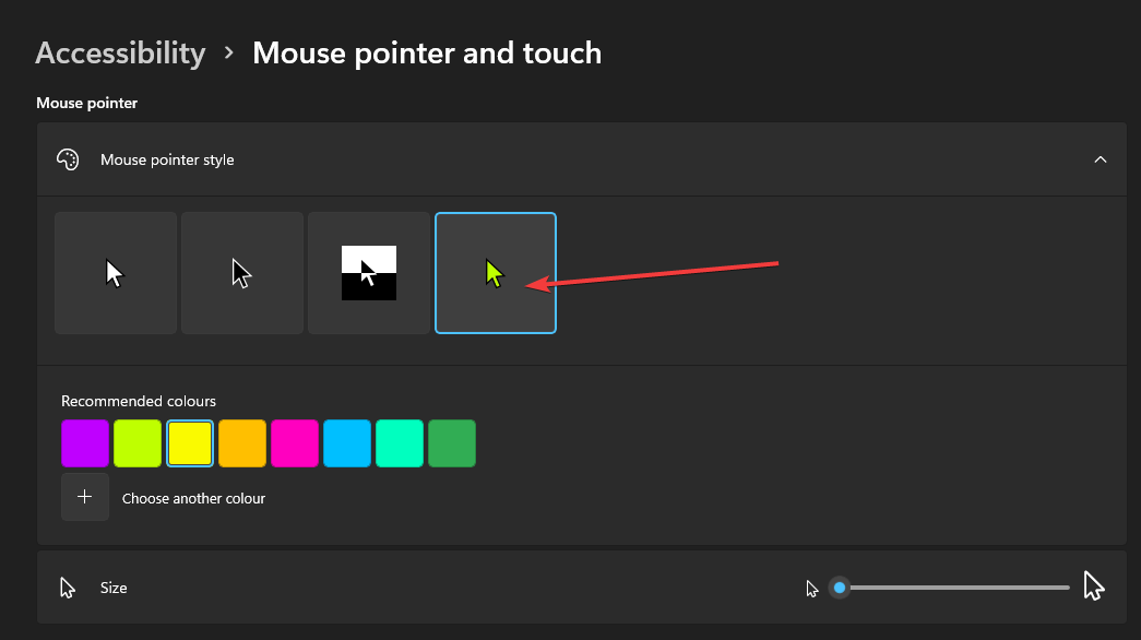 Настроювана кнопка змінює колір курсору миші