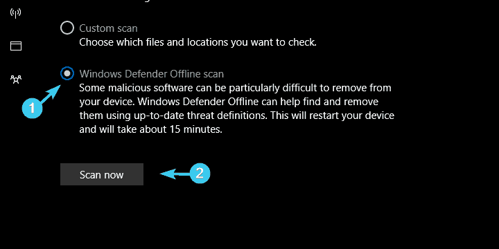 tietokone ei aio nukkua Windows Defender offline-skannaus