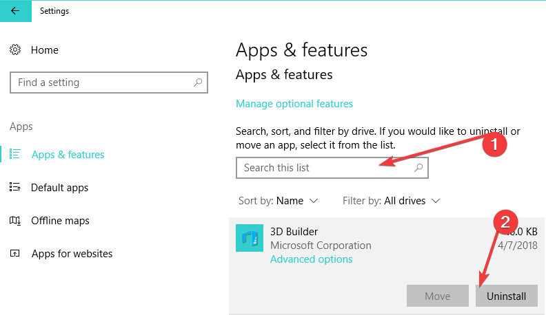 ta bort Windows 10 buntade appar
