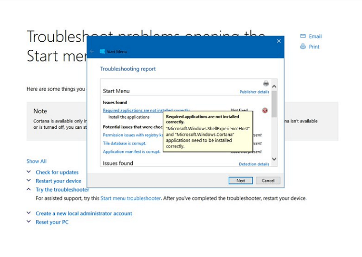 Windows 10: n vuosipäivän päivitys aiheuttaa Käynnistä-valikko-ongelmia