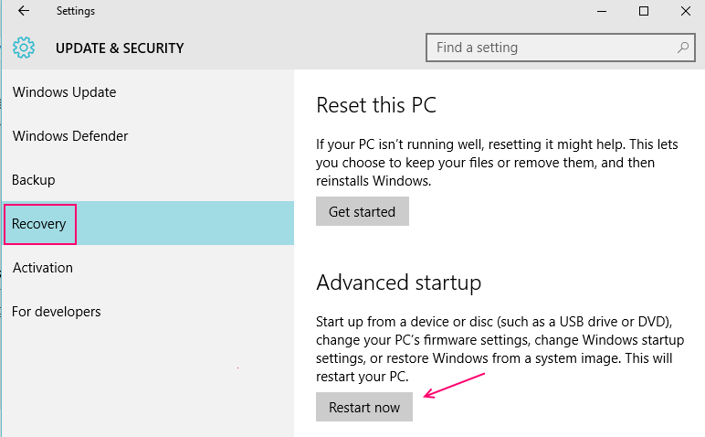 UEFI BIOS-i sätete avamine Windows 10-s