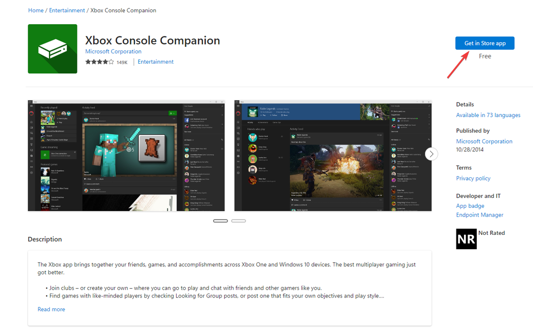 Завантажте Xbox Console Companion 0x80080300 