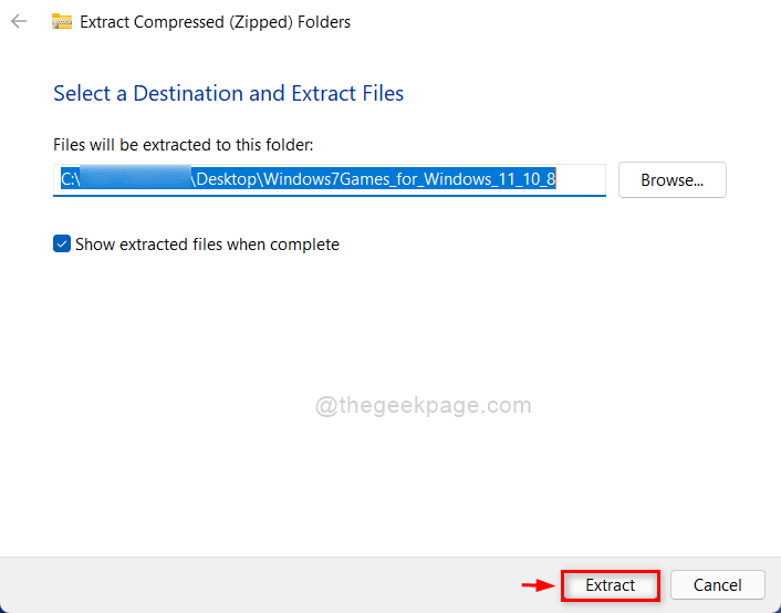 Extract-knop Windows 7 Games 11zon