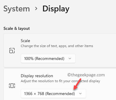 Sistemski zaslon Ločljivost zaslona Izberite v spustnem meniju