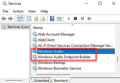 Szolgáltatások neve Windows Audio Windows Audio Endpoint Builder