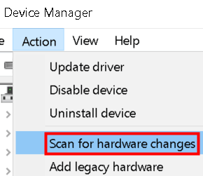 Scansione azione per modifiche hardware Min