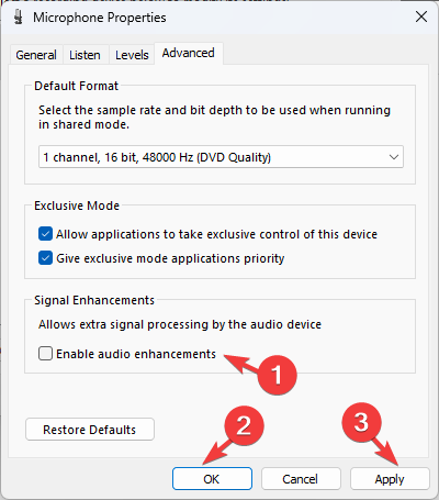 Dezactivați Activați îmbunătățirile audio