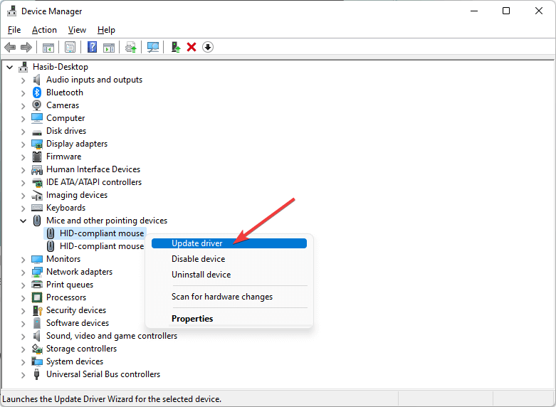 posodabljanje gonilnika miške Windows Device Manager