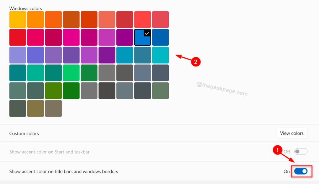 Vurgu Renkleri Başlık Çubuklarını ve Windows Kenarlıklarını Göster