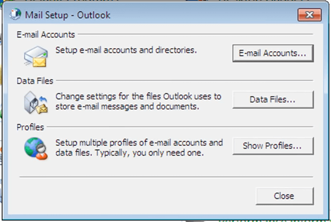 Das Fenster "Mail-Setup" zeigt an, dass auf dem Laufwerk, das Ihre Datendatei enthält, kein Speicherplatz mehr vorhanden ist