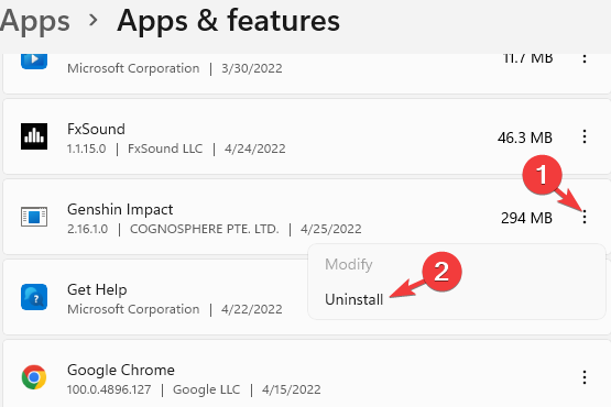 Avinstallera Genshin Impact i appar och funktioner