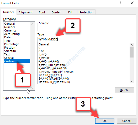 Formater les cellules Type personnalisé Format de date dans la zone de texte Ok