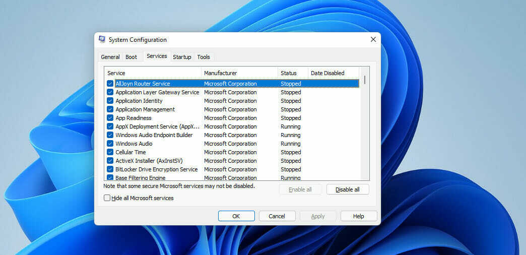 Märkeruut Peida kõik Microsofti teenused minecrafti käivitaja ei ava Windows 11