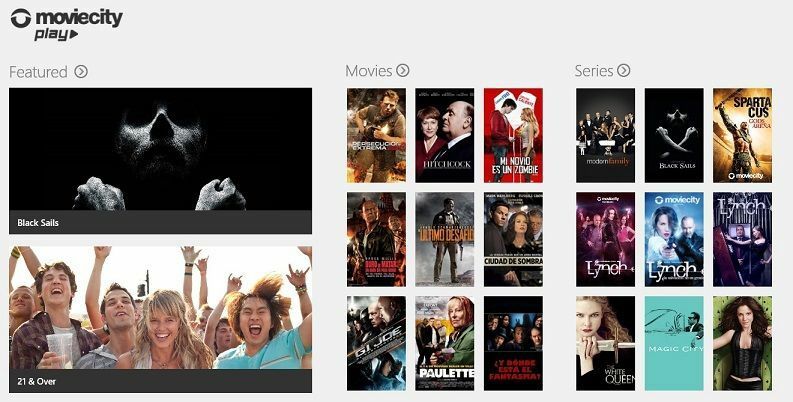 Moviecity Windows 8, 10 App für mittel- und südamerikanische Benutzer gestartet