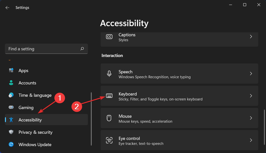 tasta de accesibilitate-tastatură Windows nu funcționează Windows 11