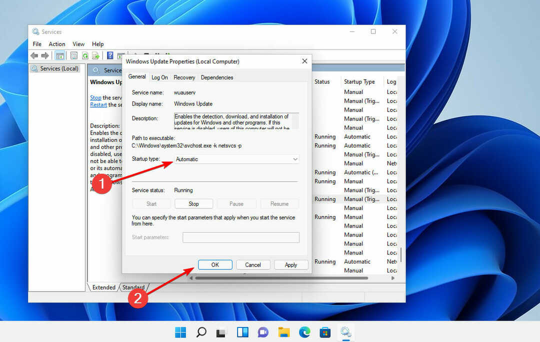 typ spouštění ok chyba aktualizace systému Windows 11 0x80070422
