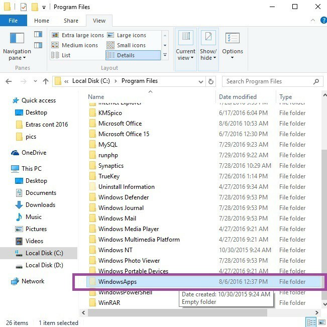 Folder WindowsApps Windows 10