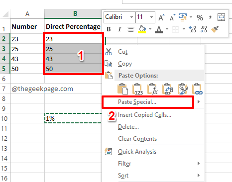 Kuinka muuntaa numero suoraan prosentteiksi Excelissä