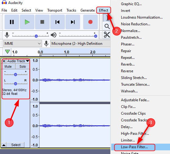 Come aggiungere un effetto subacqueo/smorzatore con Audacity a un file audio