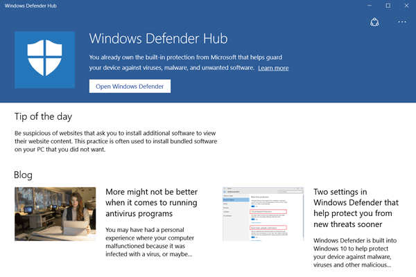 Microsoft vabastab uue rakenduse Windows Defender Hub